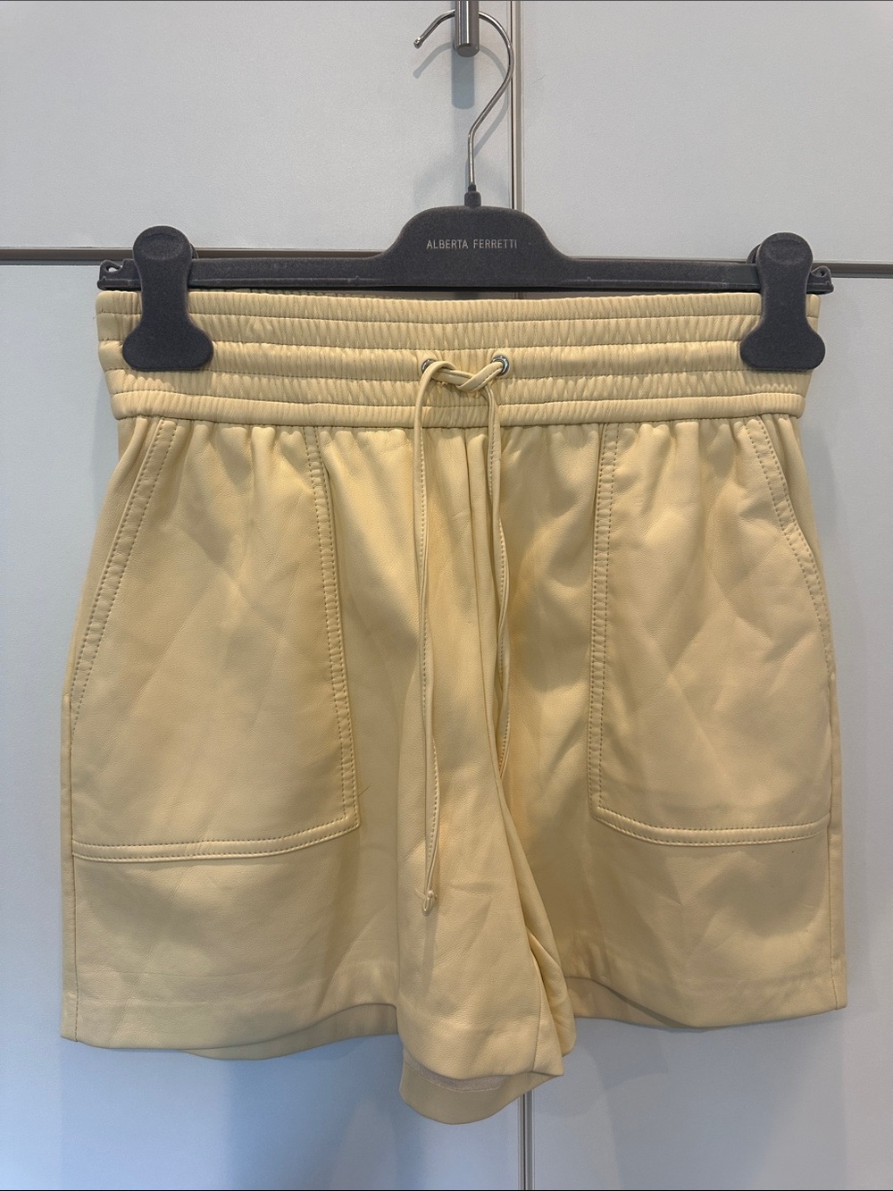 Express Pale Yellow Leather Drawstring Athletic Shorts